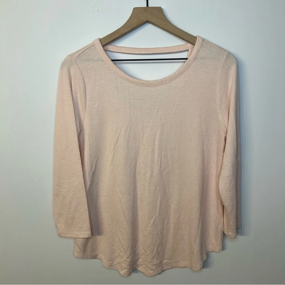 Loft Blush Pink 3/4 Length Sleeve Open Back Sweater, Size Medium